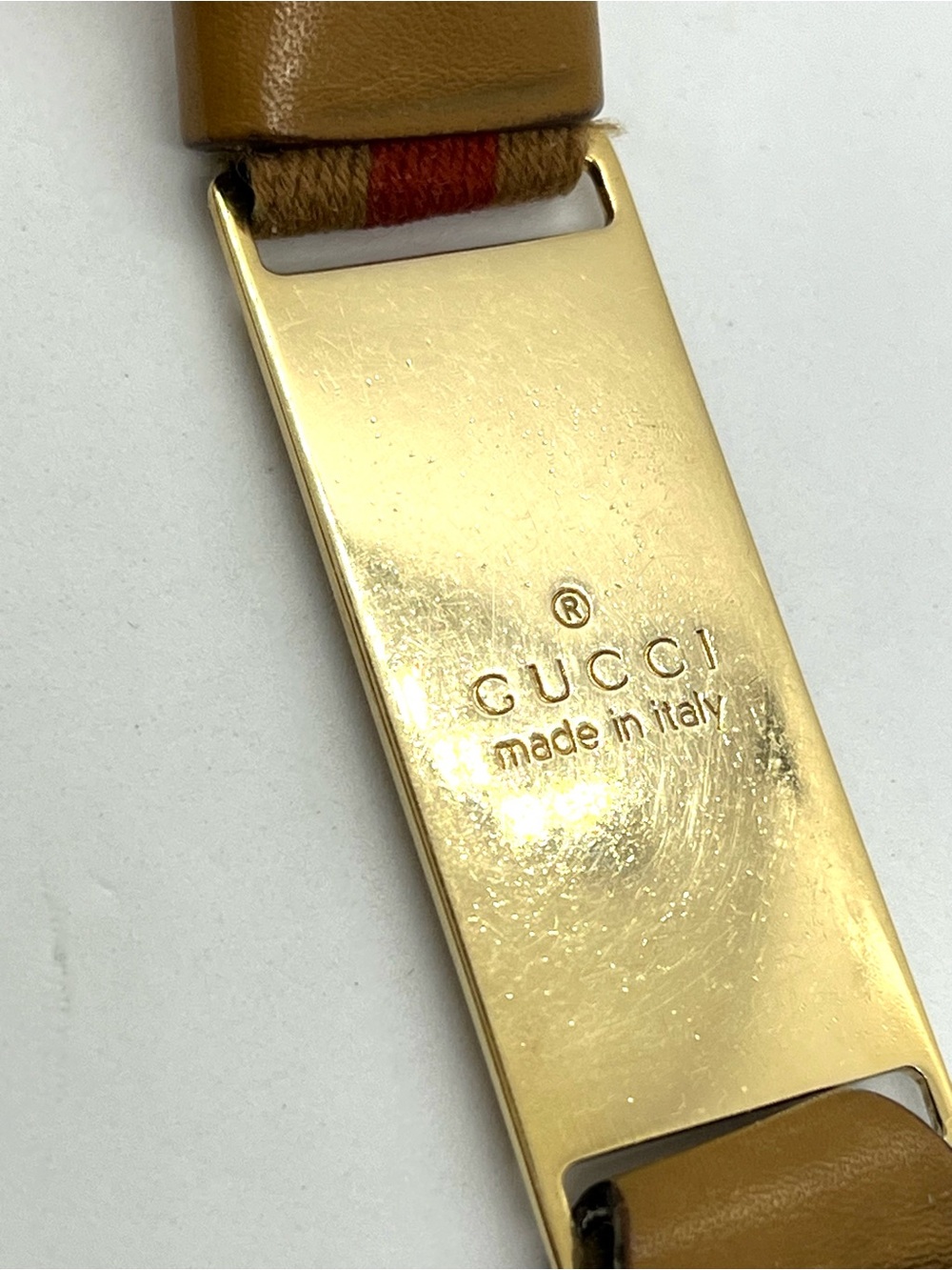 Gucci VINTAGE Web Stripe Lanyard Key Holder Gold Tone Leather Canvas Italy - Picture 7 of 12
